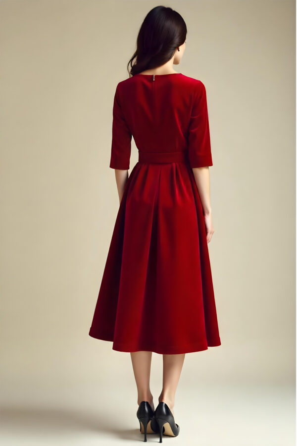 Studio Amala Rouge Velvet Royale Midi Skater Dress - Image 2