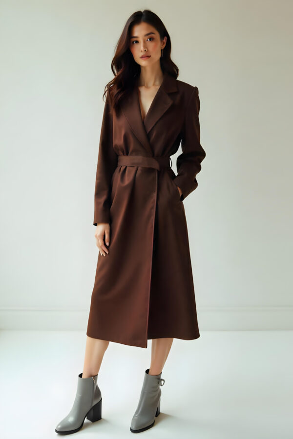 Studio Amala Truffle Trench Brown Midi Cotton Dress