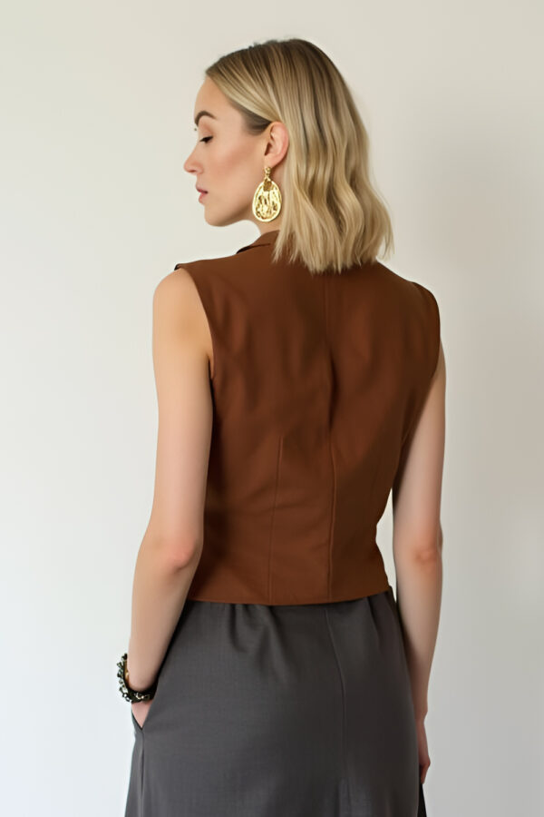 Studio Amala Caramel Drizzle Linen Women's Waistcoat - Image 2
